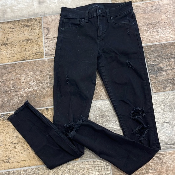Joe's Jeans Black Denim Jeans High Rise Distressed Skinny Jean Size 23 - Picture 1 of 9